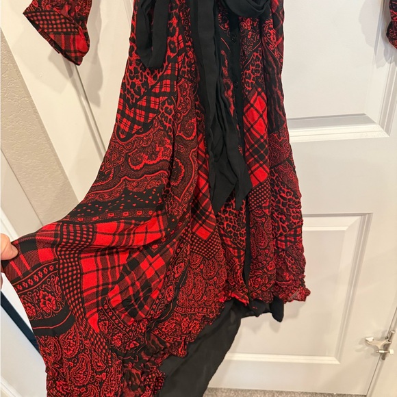 The Kooples Red & Black Mixed Print V-Neck Midi Dress NWT Size L - Picture 10 of 10
